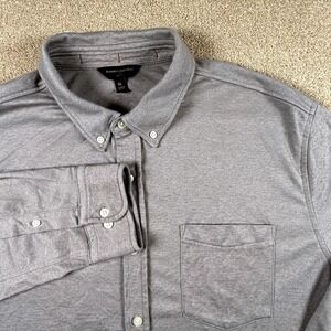 Banana Republic Mens XL Gray Slim Fit Long Sleeve Button Down Knit Shirt Pique
